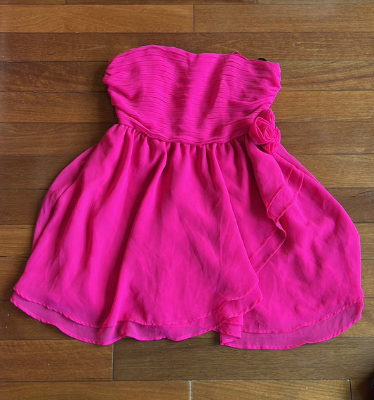 Forever 21 Women’s Strapless Dress Sz M Pleated Mini Formal ST2225 Pink