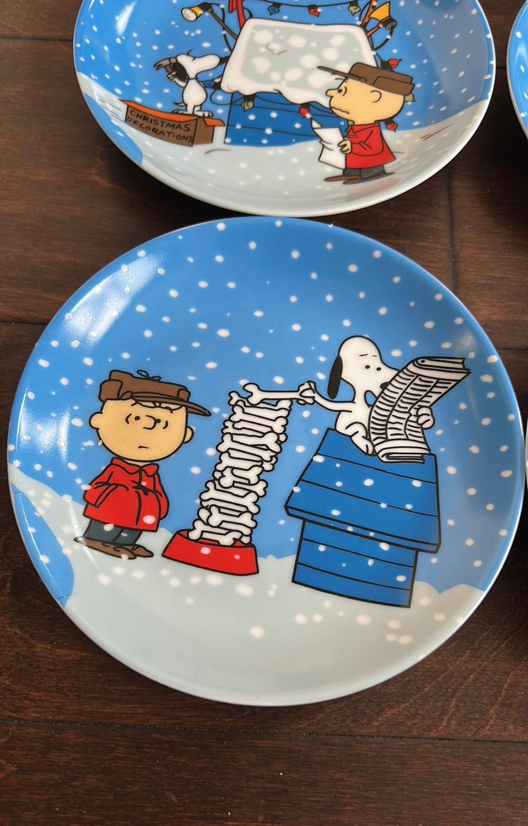 Peanuts Snoopy Christmas Appetizer/dessert Ceramic 6” Plates New Set Of 4