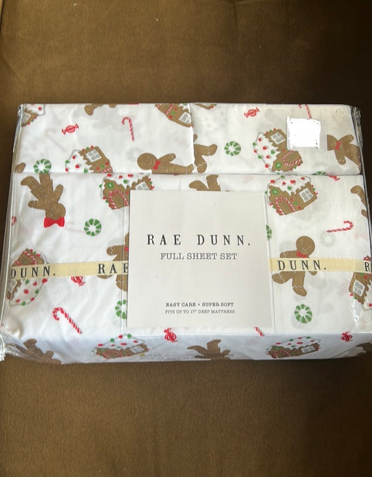 Rae Dunn Christmas Sheet Set Home Sweet Home Gingerbread Man Cookie