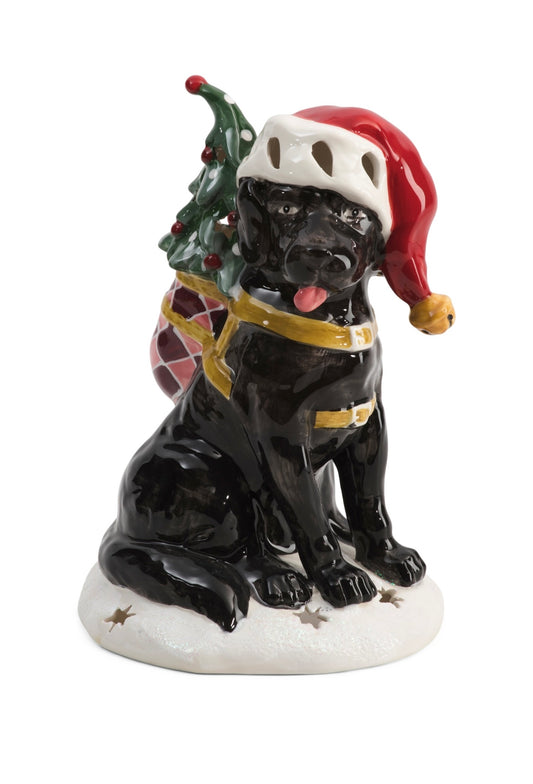 Blue Sky Clayworks Christmas  Black Lab Dog Tea Light Candle Holder 10.5”