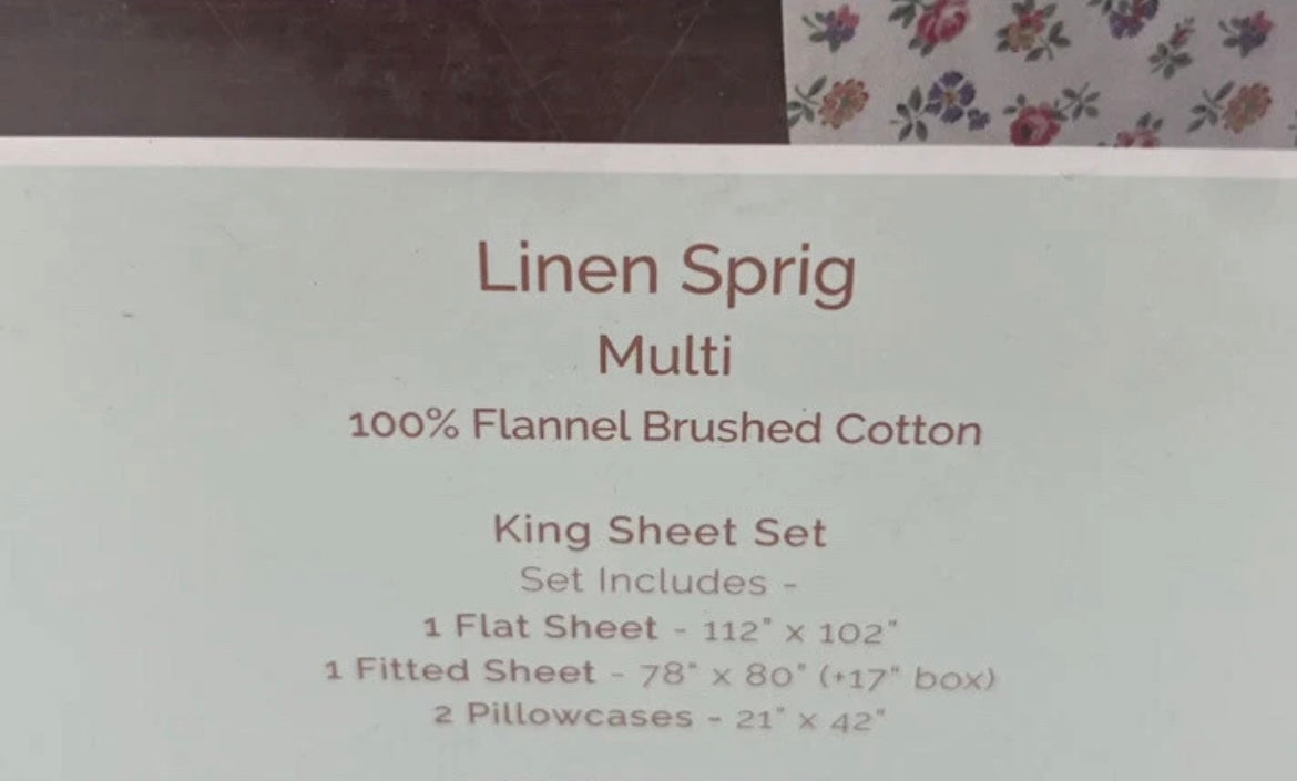 4 PC CATH KIDSTON Floral SHEET SET LINEN SPRING ” FLANNEL BRUSHED COTTON KING