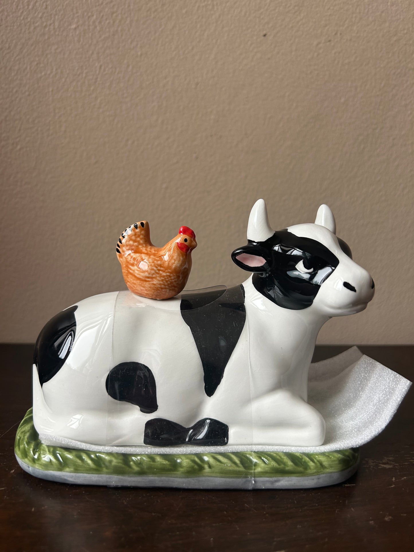 Farmers Market Cow Rooster Covered Butter Dish New