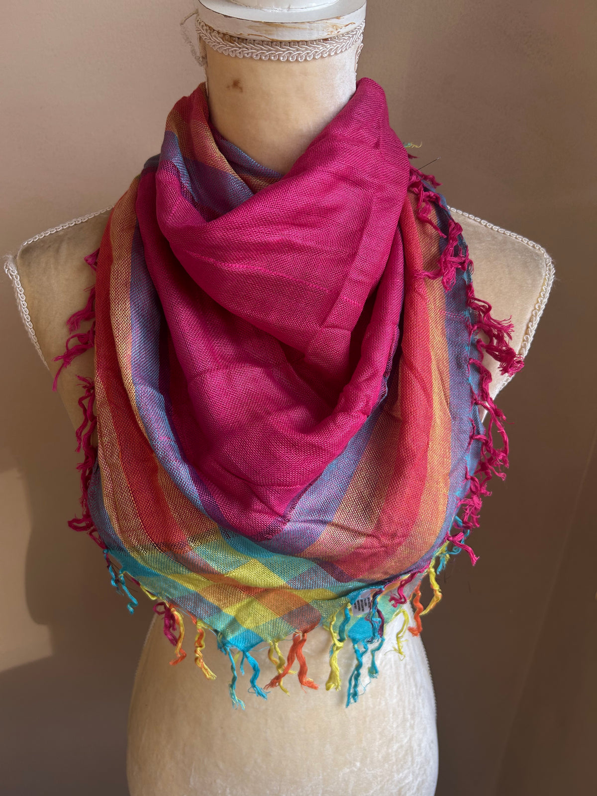 New Womens Scarf Multicolor Plaid Lurex Fringed 5001-3102