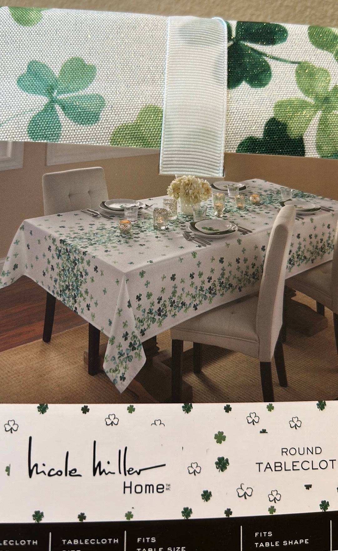 Nicole Miller Home St Patrick’s Day Tablecloth 60”x84” Oblong New Clover Shimmer