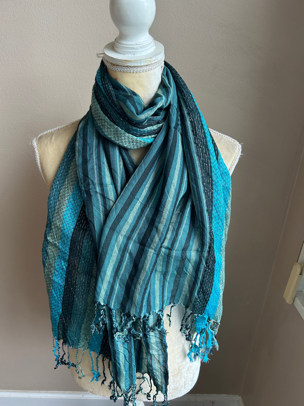 New Womens Scarf Multicolor Striped Lurex  Fringed 5002-3102