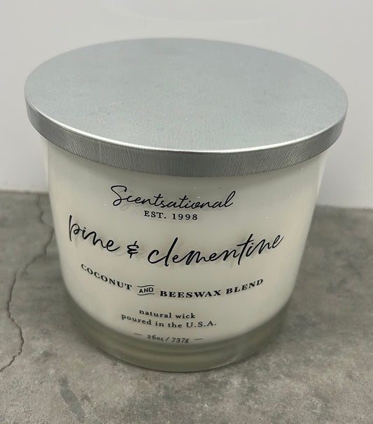 Scentsational Pine & Clementine Candle Large Glass Jar 26oz Coconut Beeswax