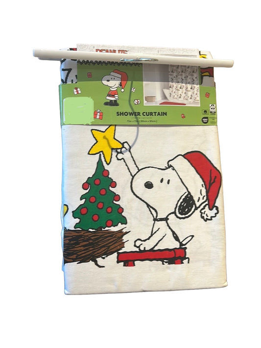 Peanuts Snoopy Gang Christmas Fabric Shower Curtain Cotton Trees Santa Lights