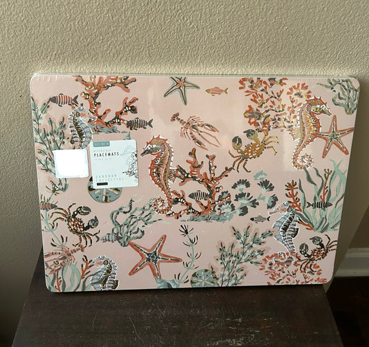 Envogue Placemats Set Of 4 Cork Reversible  Colorful  New Starfish Seahorse