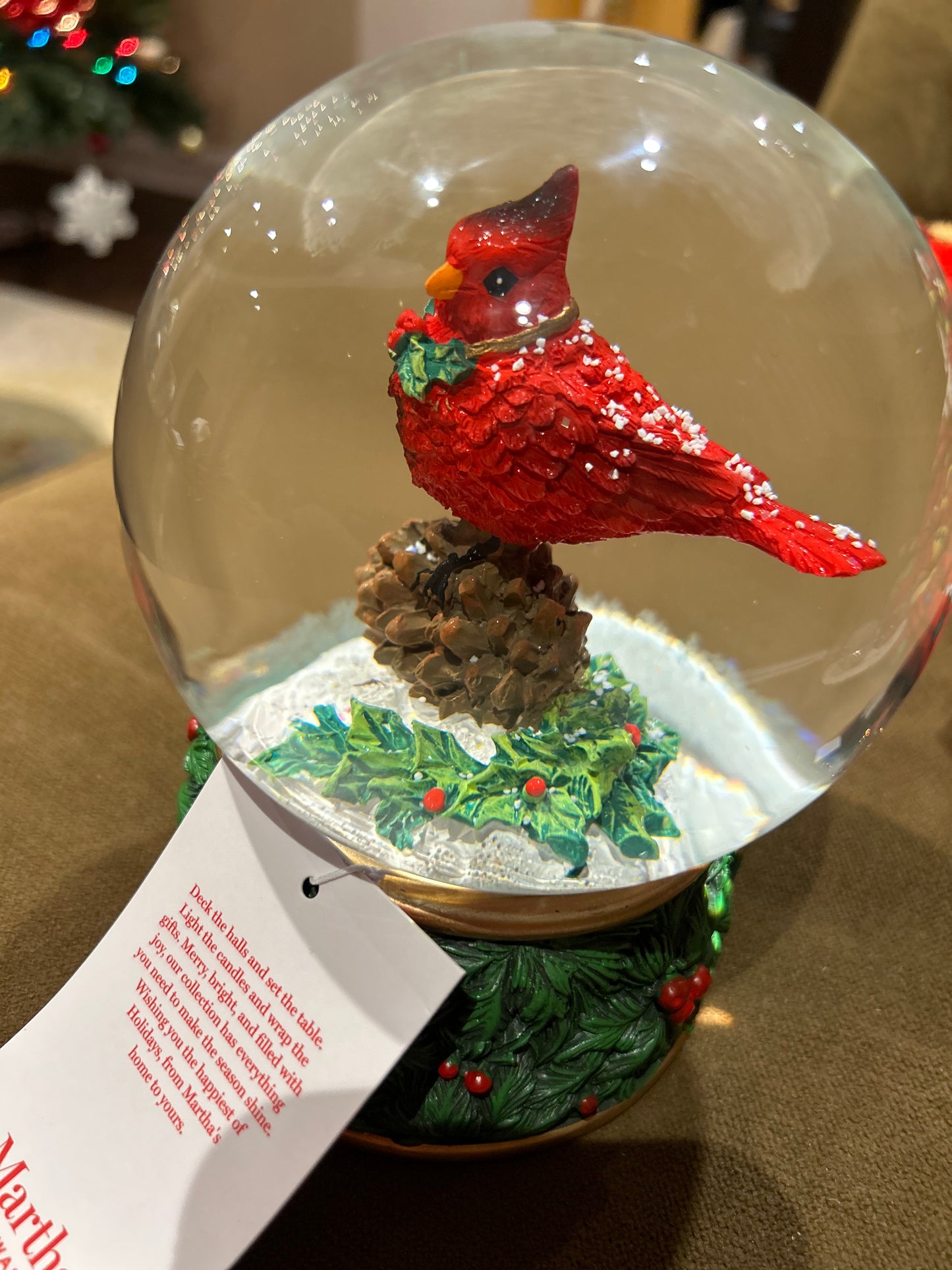 Martha Stewart Red Cardinal Snow globe Musical New Christmas Holiday