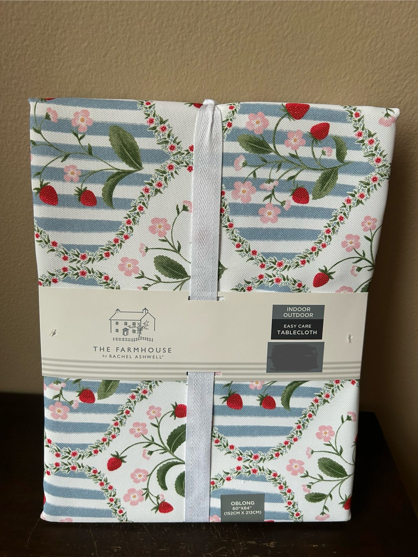 Rachel Ashwell Tablecloth 60”x84” Floral Striped Strawberries