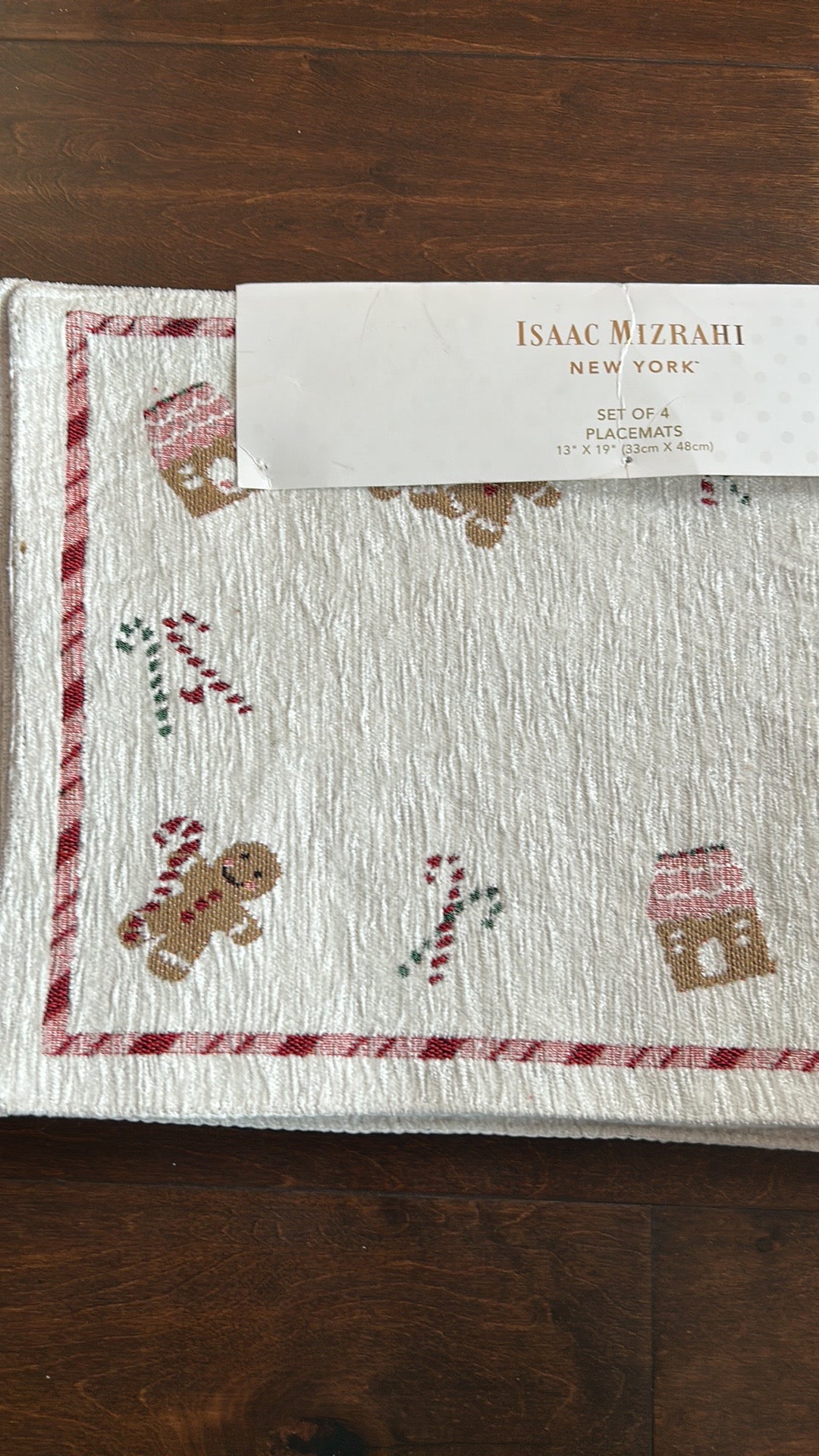 Isaac Mizrahi Set Of 4 Placemats Christmas Candy Cane Gingerbread New