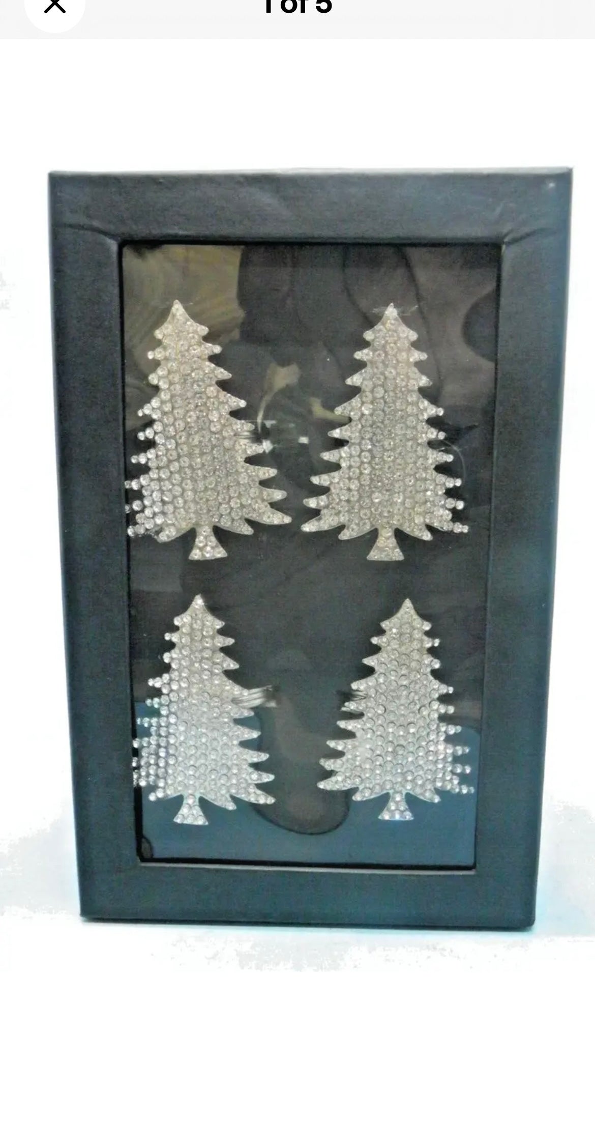 Rachel Zoe Set Of 4 Napkin Rings Silver Rhinestones Christmas Trees Holidays New