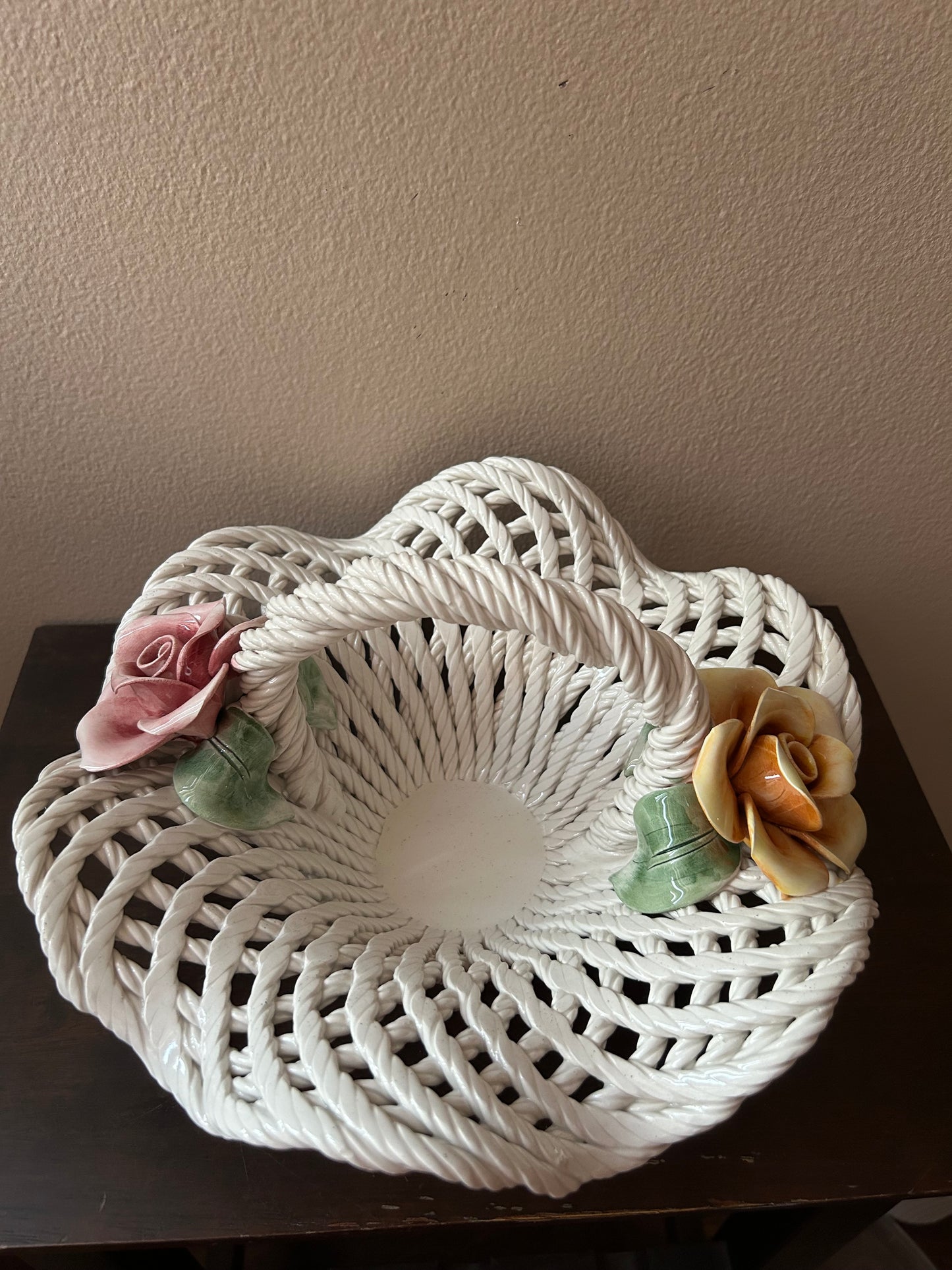 Lanzarin Ceramiche New Decorative Basket Weave Design Roses Made In Italy