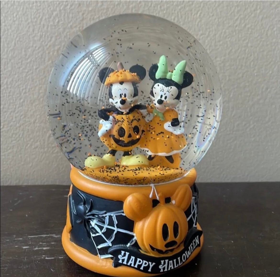 Disney Halloween Pumpkin Water Globe NWT Mickey Minnie Mouse Musical