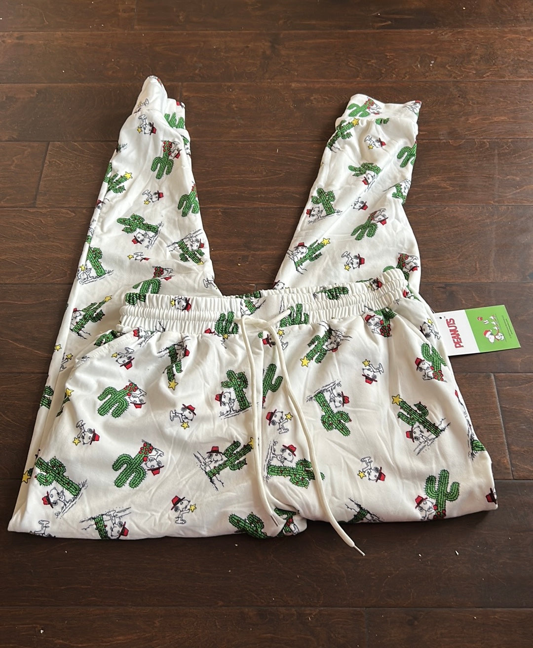 Peanuts Womens Snoopy Pajama Pants Sz M New Cactus Christmas Jogger Style