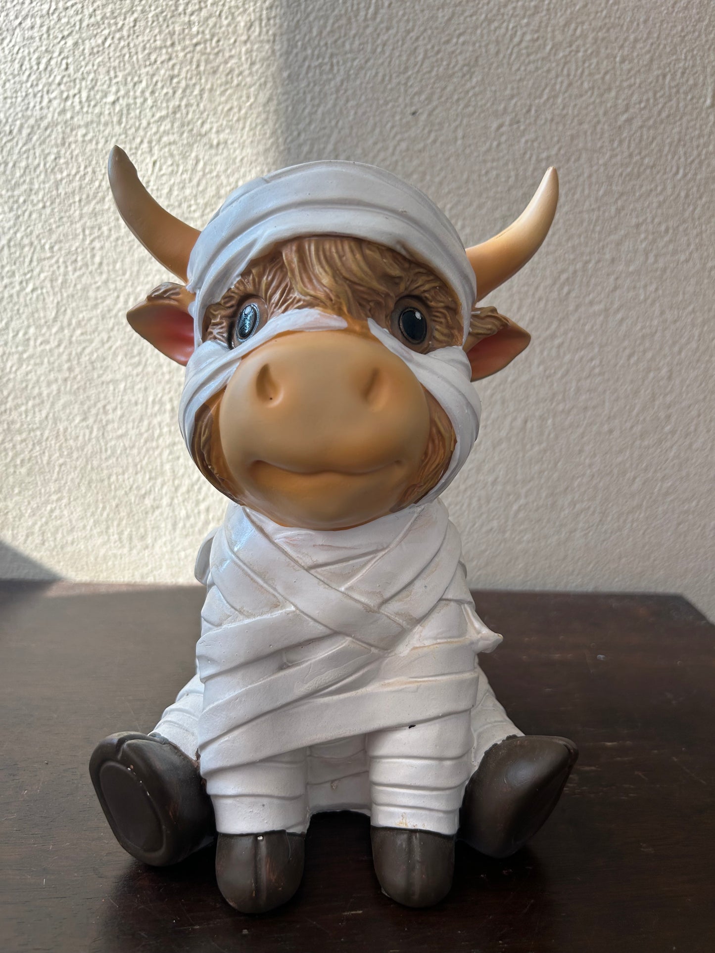 New Halloween Mummy Highland Cow Figurine Decor spooky new 8.5” Tall