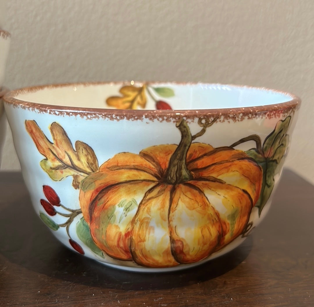 Maxcera Set Of 4 Pumpkin Print Fall Leaves Salad Soup Bowls New Thanksgiving