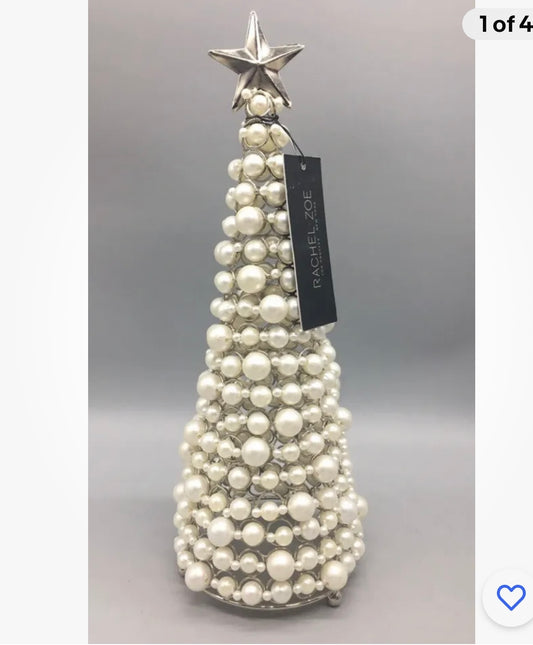 Rachel Zoe Faux Pearl Silver Christmas Tree Candle Holder Holiday Designer 15”