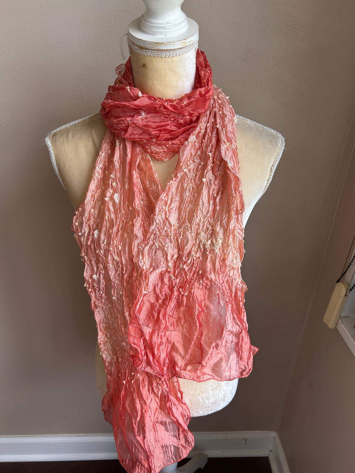 New Women’s Crushed Faux Silk Scarf Ombre Orange Bandini 5001-3102