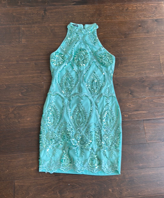 Quiz Women’s Embroidered Dress Sz M (UK38) Green Sequins Formal  ST2825