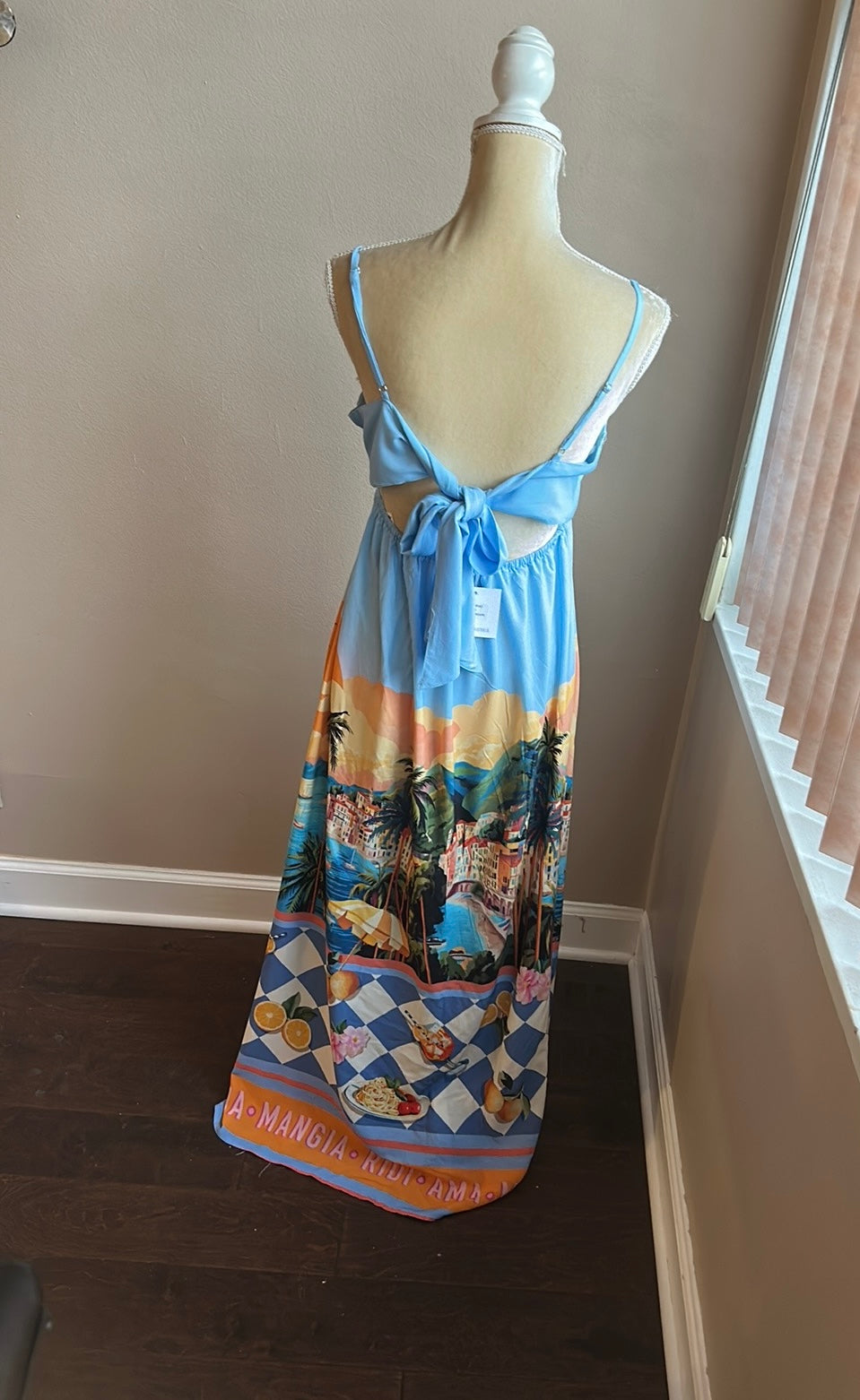 Paper Heart Womens Summer  Dress Sz S Fruits Palm Trees New Tropical Beach Boats