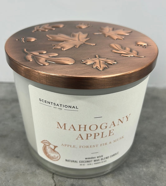 Scentsational Mahogany Apple Candle Glass Jar 26oz Wood Wick Coconut Wax New
