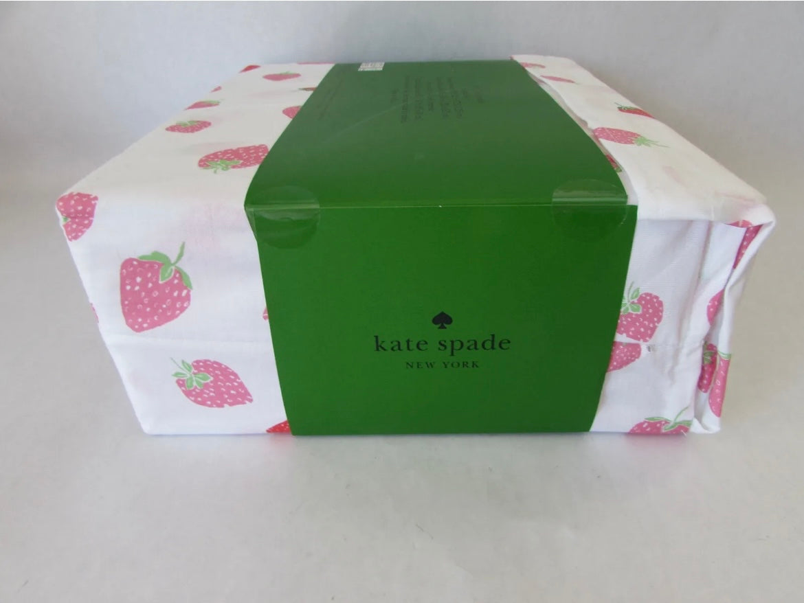 Kate Spade Queen Sheet Set Strawberries Cotton Percale Sheets 🍓 NWT