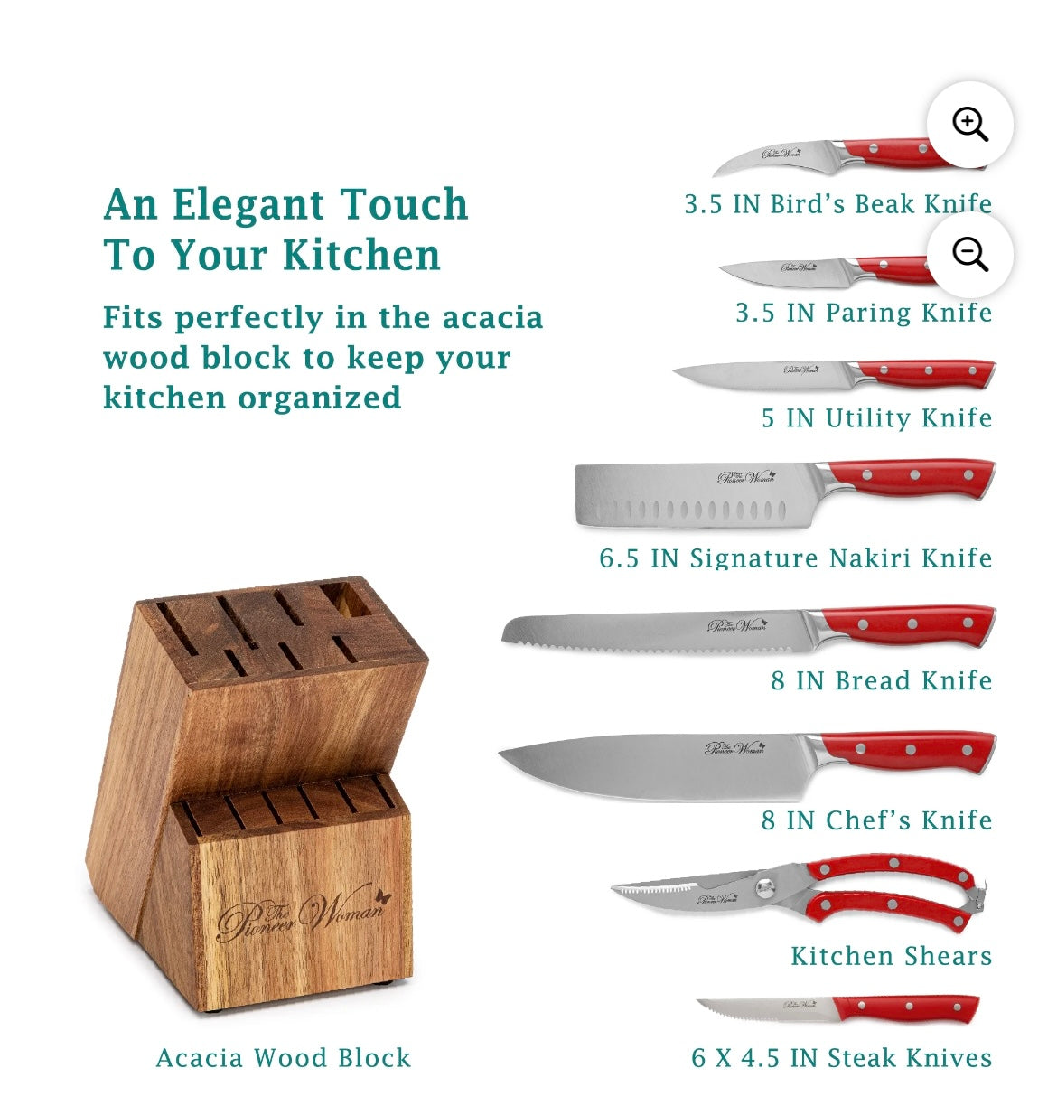 The Pioneer Woman Frontier 14 Pc Forged Cutlery Knife Block Red Ivory NEW