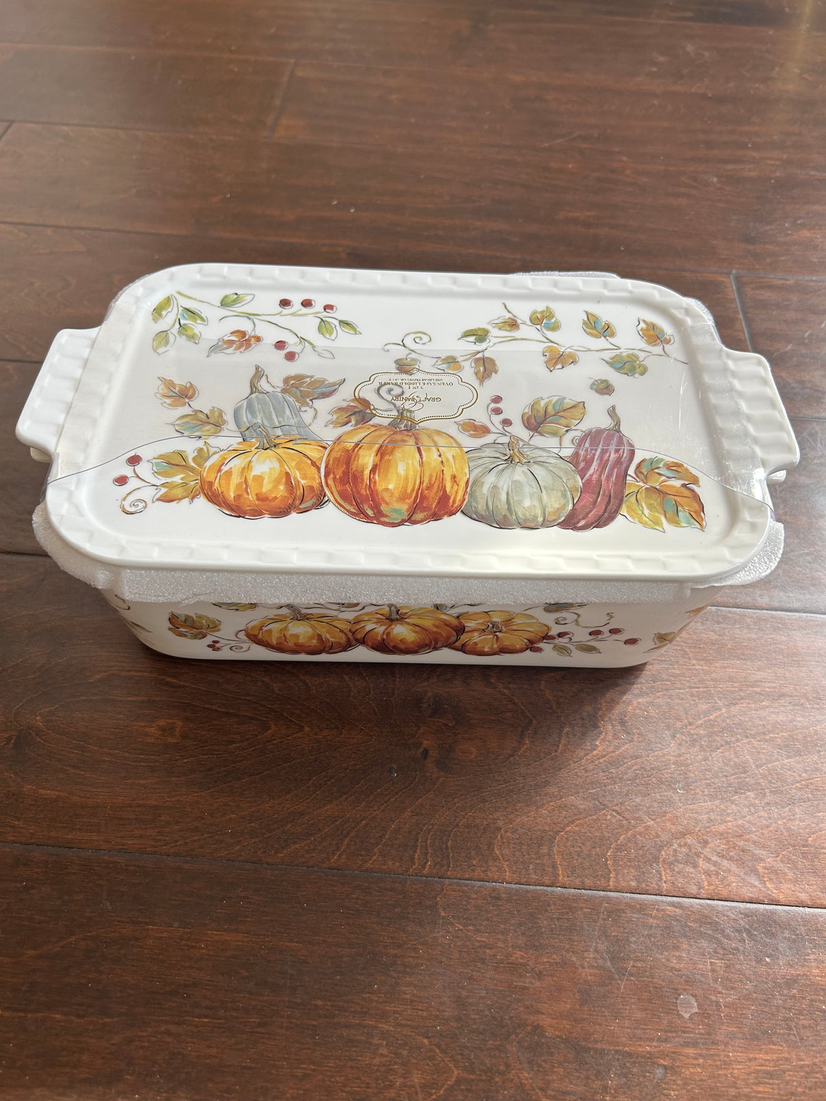 Grace Pantry Pumpkins Rectangular Porcelain Casserole Baking Dish & Lid New