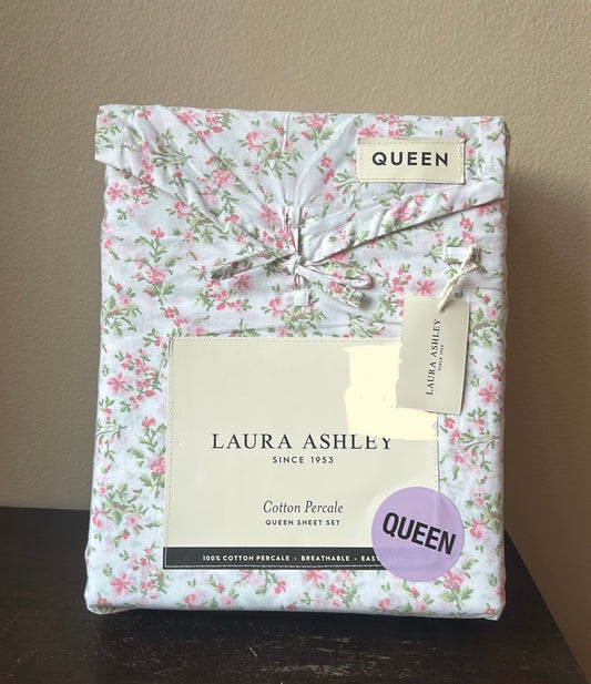 Laura Ashley Queen Sheet Set Cotton Percale New Floral Spring Summer
