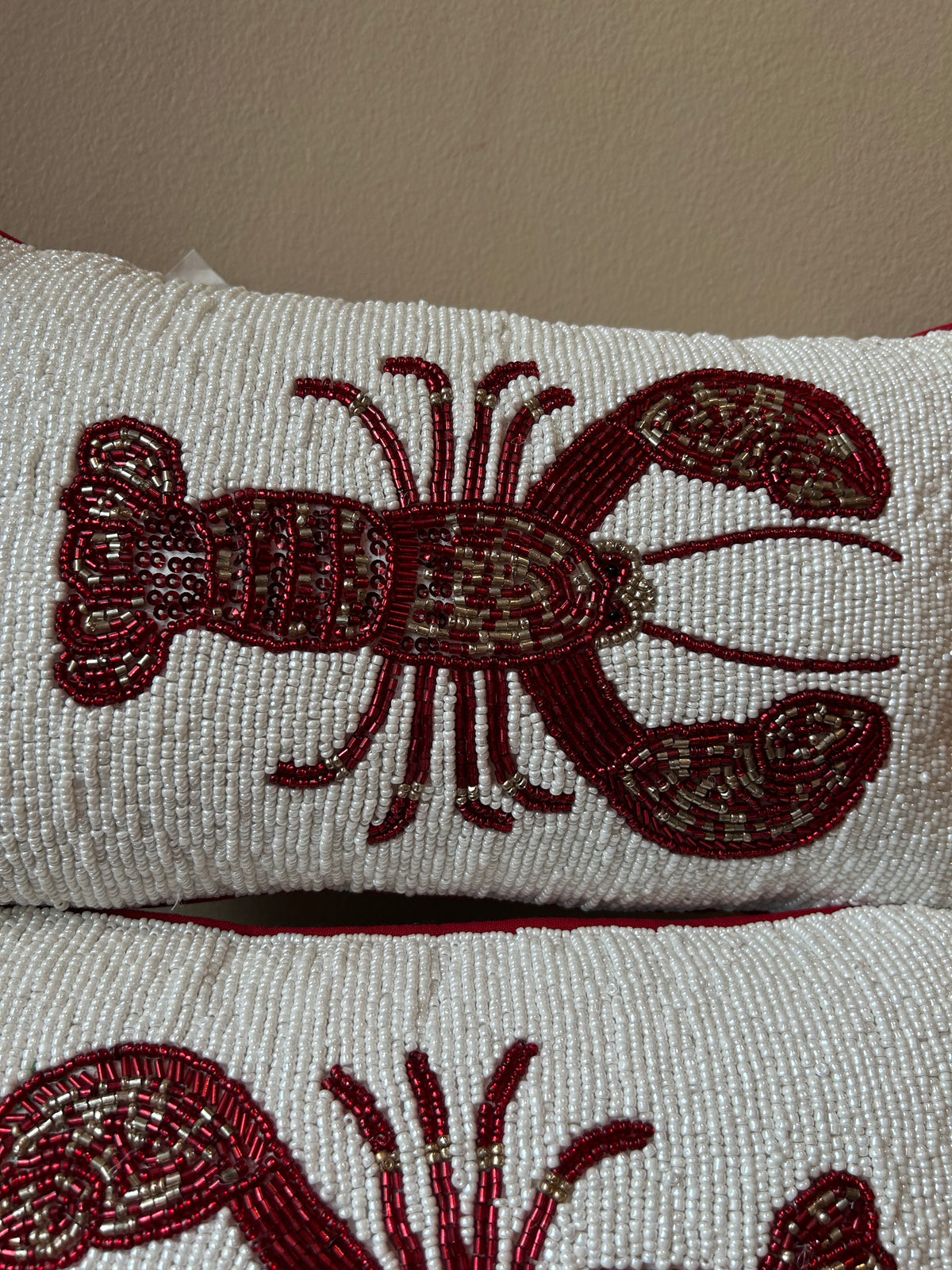 New Beaded Lobster Pillows Coastal Nautical Set Of 2