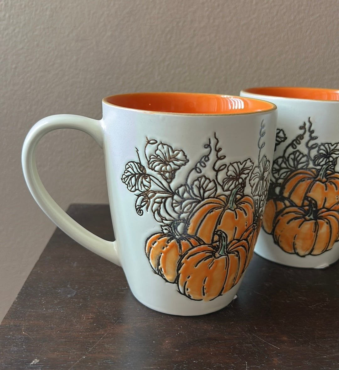 Eli & Ana Fall Thanksgiving Pumpkin Floral Ceramic Mugs/Cups Set of 3 - 18 Oz