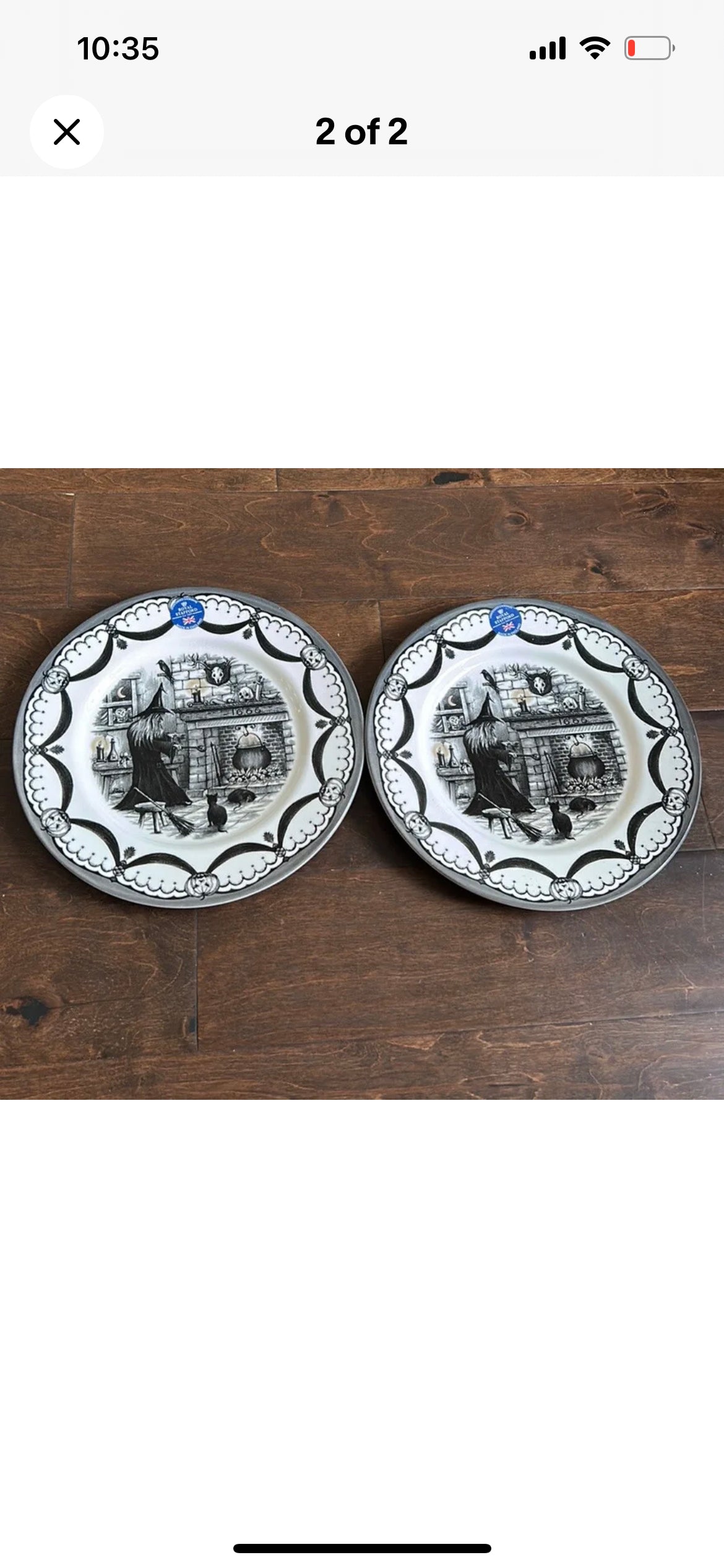 Set of  2 Royal Stafford Witch By Fireplace Black Cat Halloween Dinner  Plates