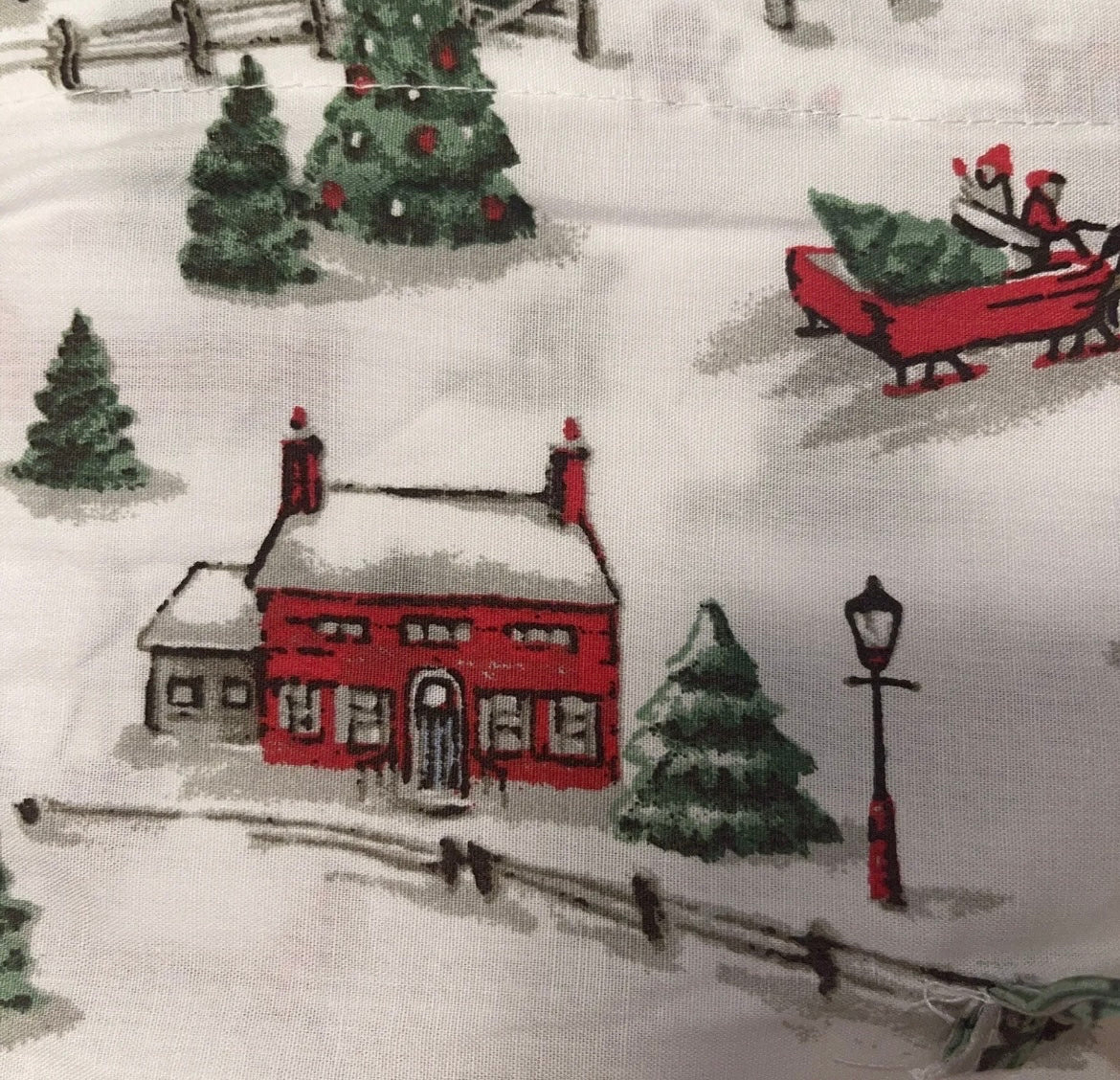 Laura Ashley QUEEN Size Cotton Percale Christmas Holiday Village Sheet Set New