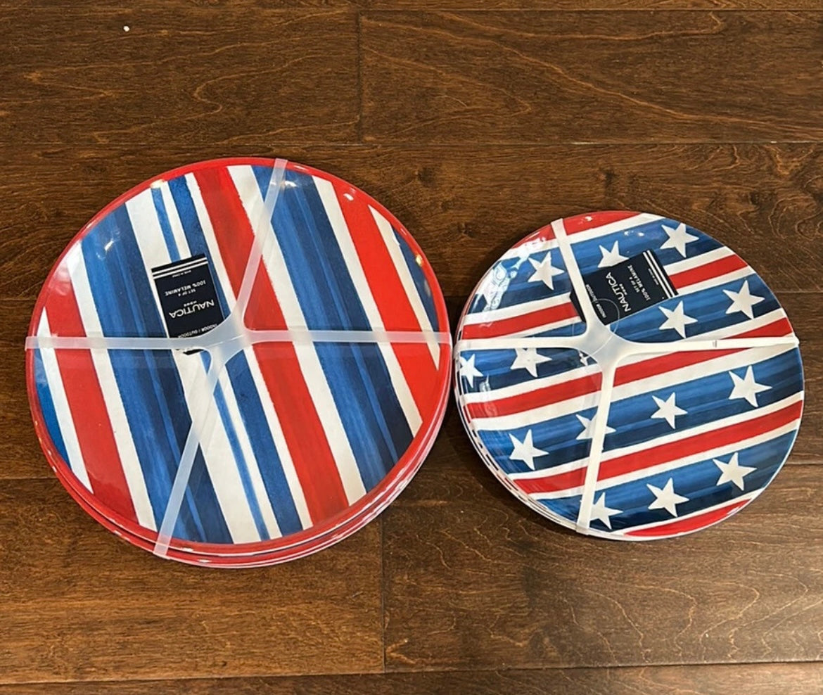 Nautica 8 pc set Americana Dinner salad Plates Red White Blue New