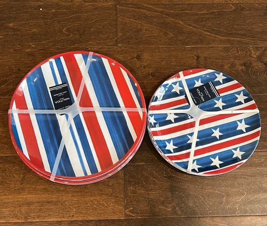 Nautica 8 pc set Americana Dinner salad Plates Red White Blue New