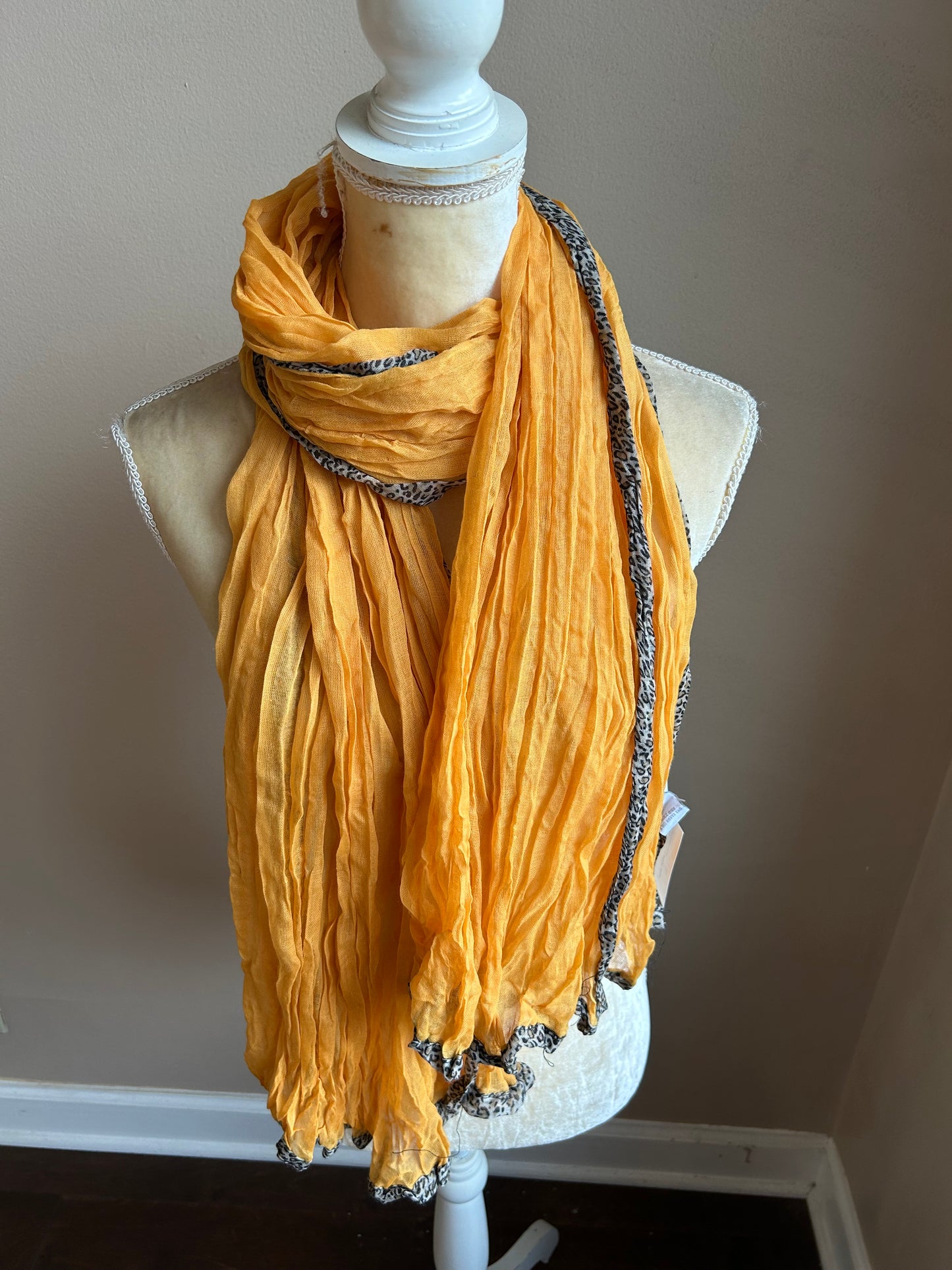 New York & Company Womens Mustard Yellow Scarf  Animal Print Edge New 5000-3102