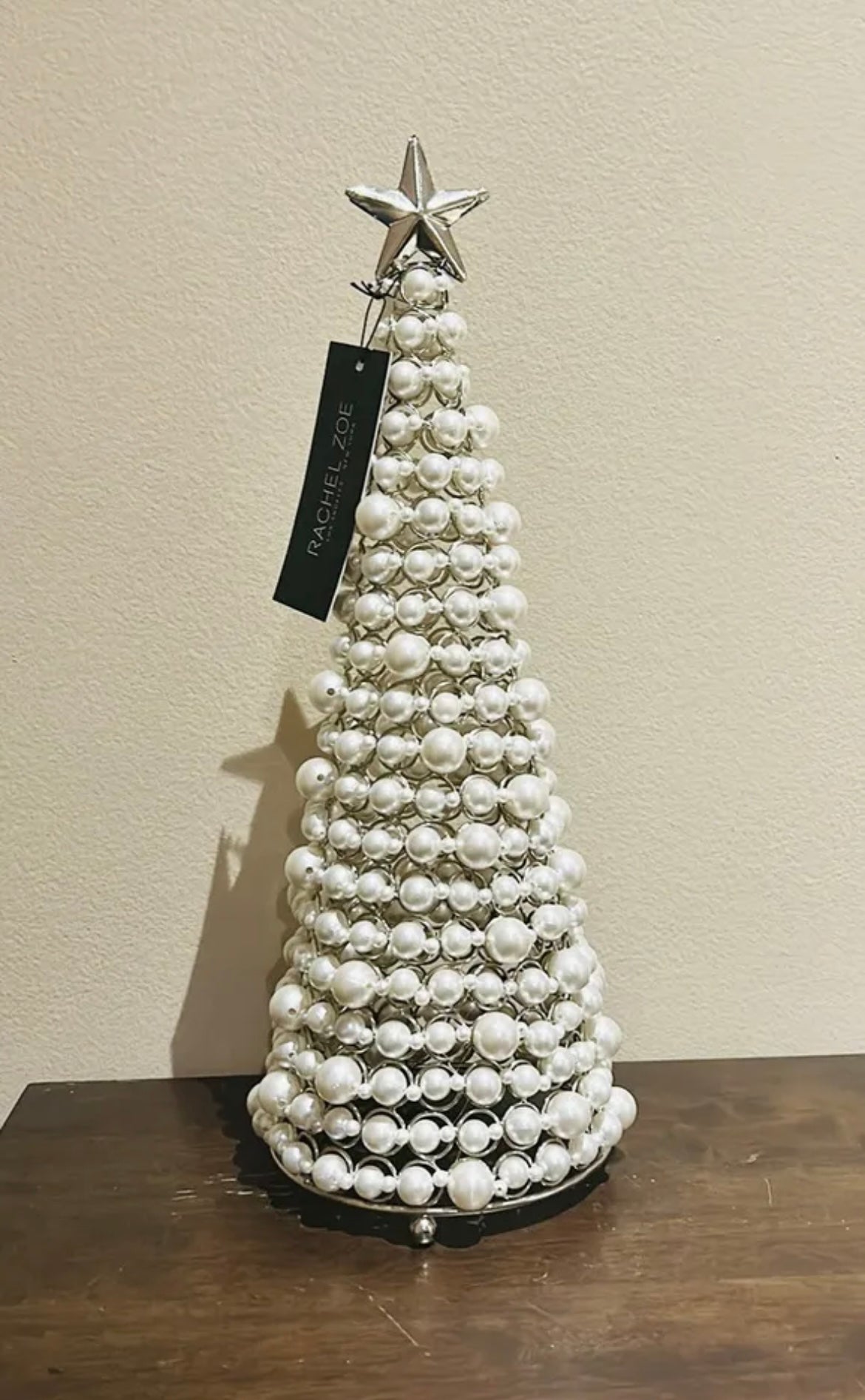 Rachel Zoe Faux Pearl Silver Christmas Tree Candle Holder Holiday Designer 15”