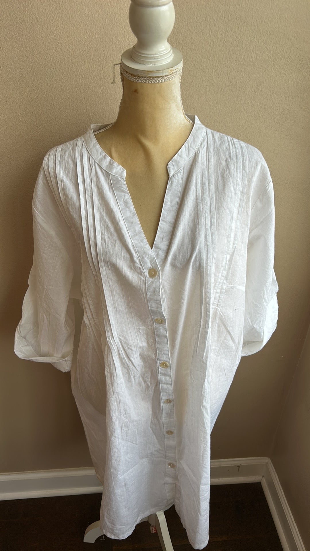 Club Z Collection Womens Tunic White Swim Cotton Cover up Sz 2X PinTucks