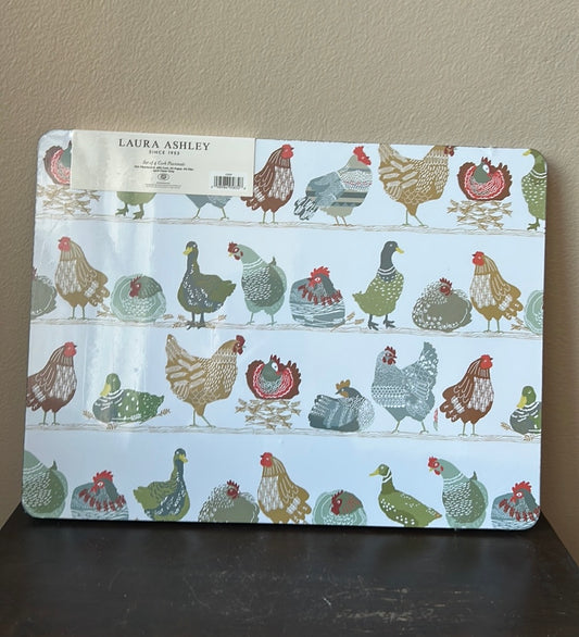 Laura Ashley Set Of 4 Cork Placemats New Rooster Hens Spring Summer New