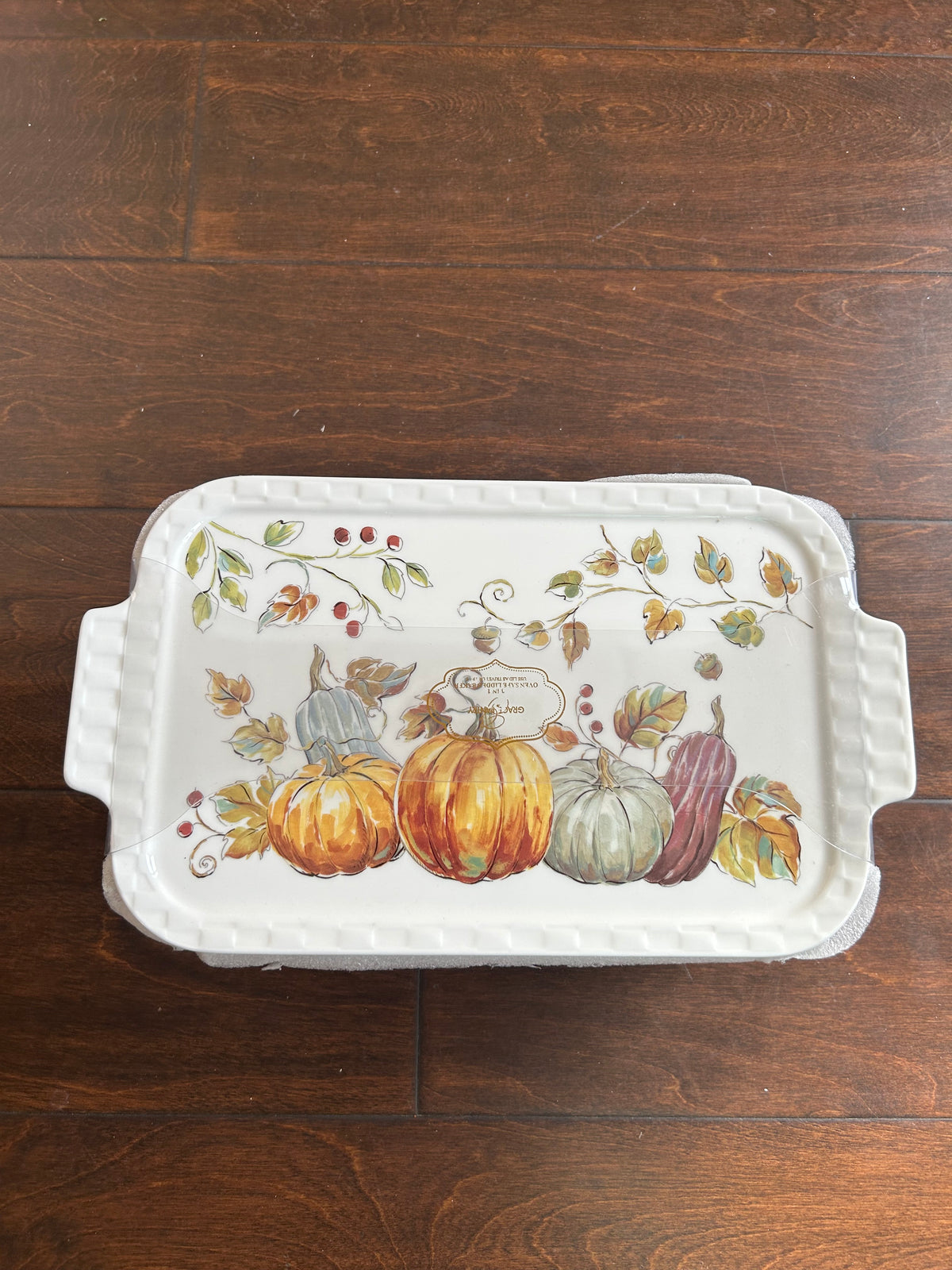 Grace Pantry Pumpkins Rectangular Porcelain Casserole Baking Dish & Lid New
