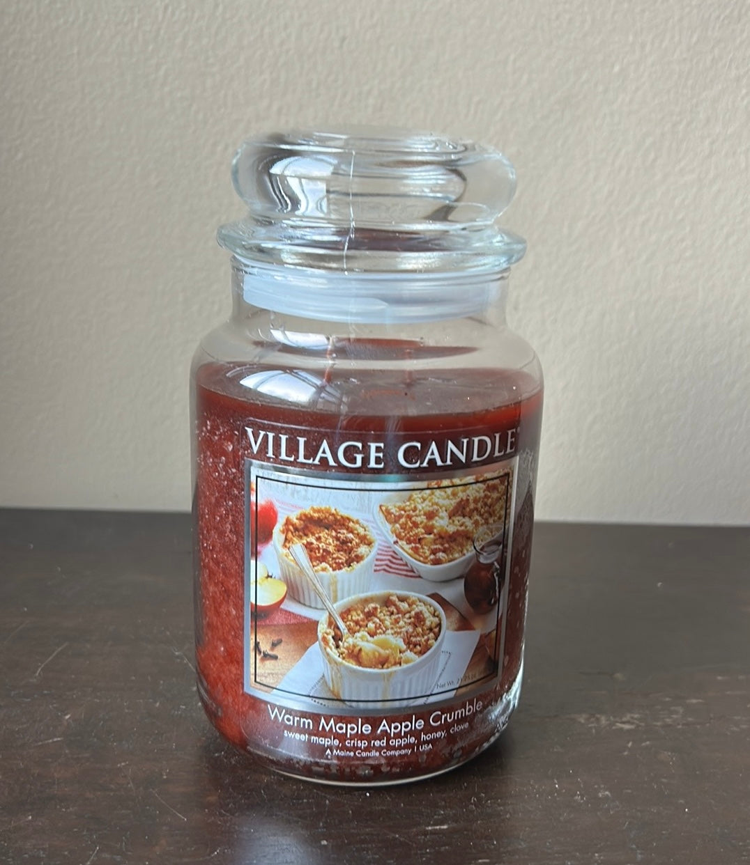 NEW Village Candle Large Warm Maple Apple Crumble 2 wicks Fall Thanksgiving