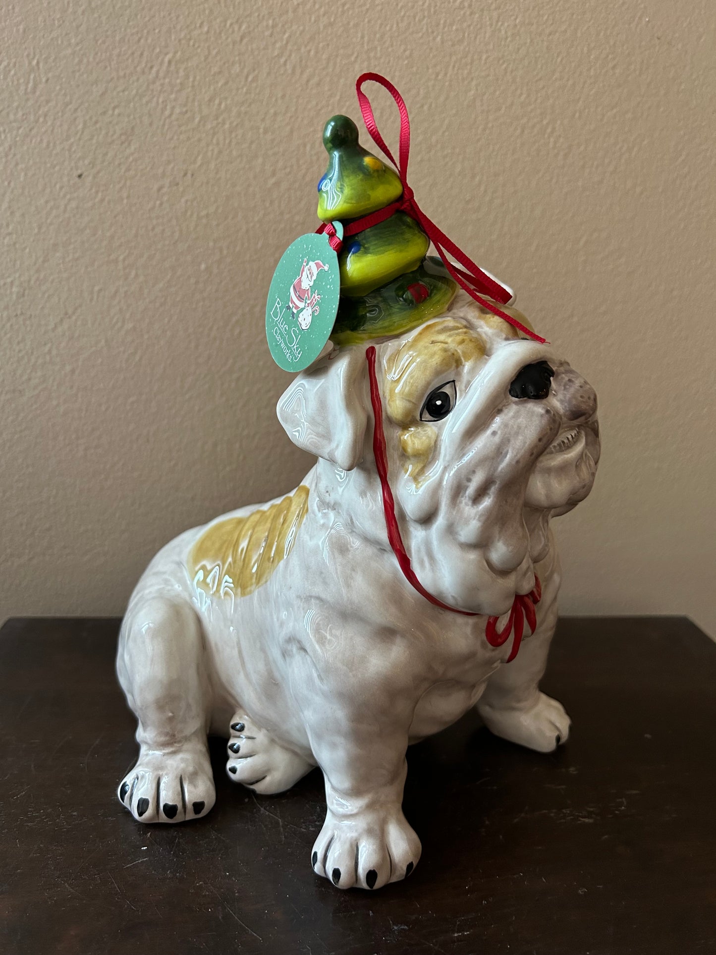 Blue Sky Clayworks Penny Holiday Bull Dog Figurine Christmas Tree Hat  NWT