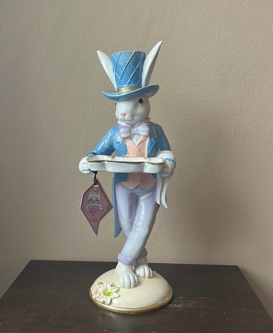 New Tophat & Tail New Bunny Figurine With Platter Tall Madhatter 16” Tall