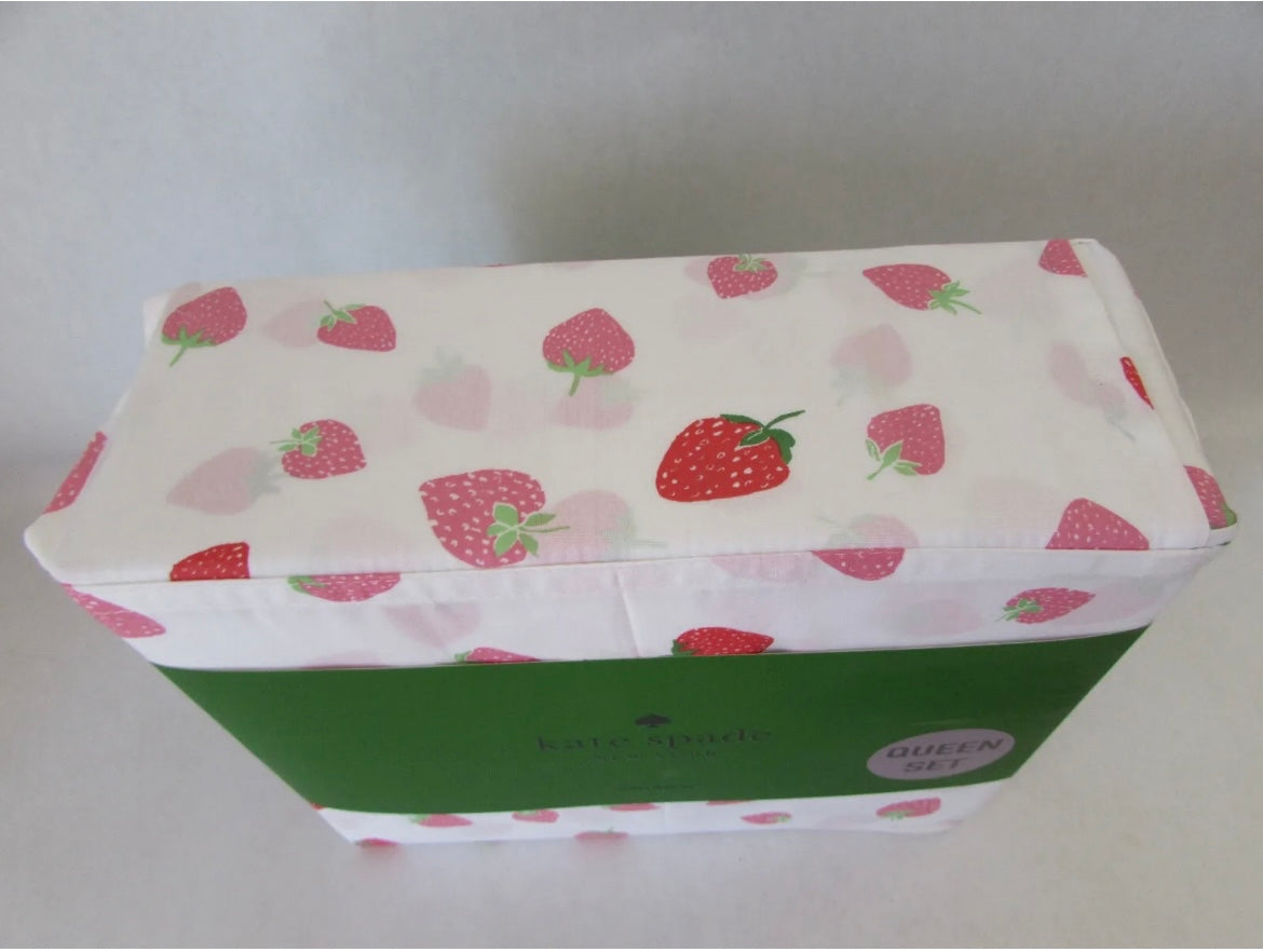 Kate Spade Queen Sheet Set Strawberries Cotton Percale Sheets 🍓 NWT