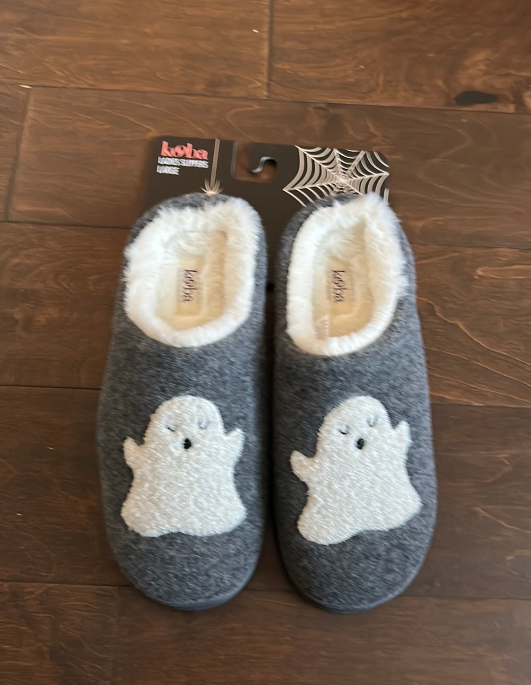 Kooba Ghost Adult Size L 8 - 9 White & Gray Faux Fur  Ladies Slippers Halloween