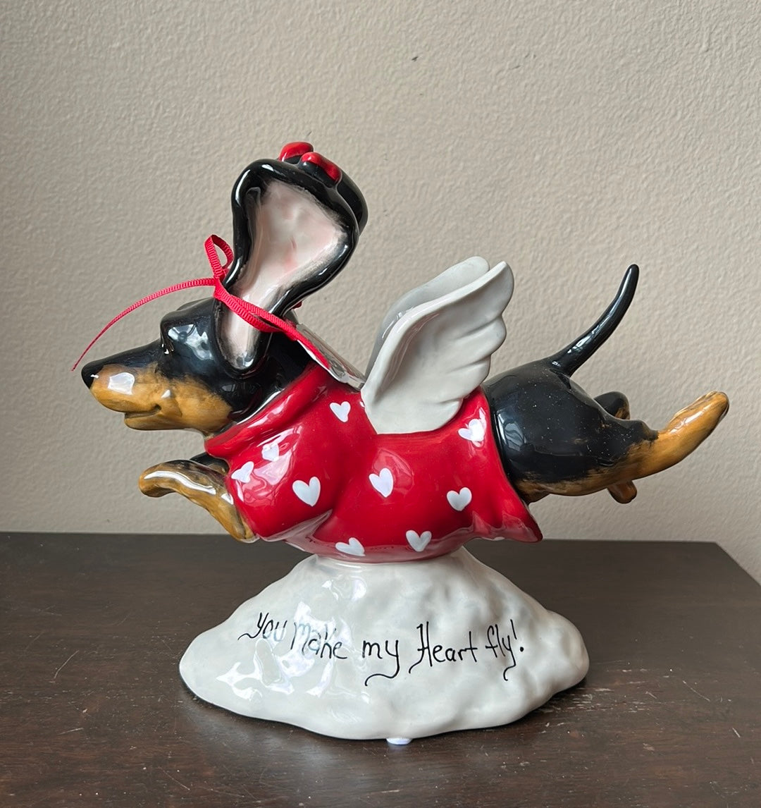 Blue Sky Clayworks Valentine’s  Dachshund YOU MAKE MY HEART FLY 10” Figurine NEW