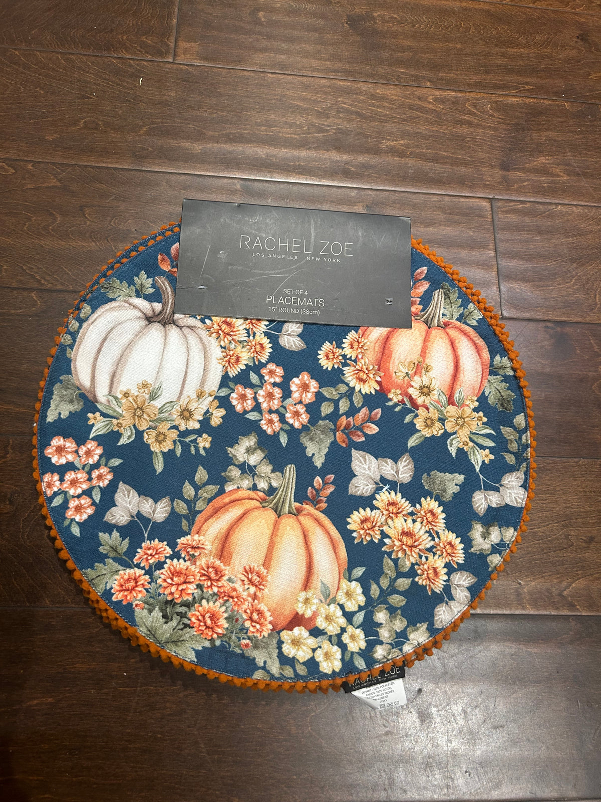 Rachel Zoe Fall Pumpkin Sunflowers Placemats Set Of 4 Round Thanksgiving New
