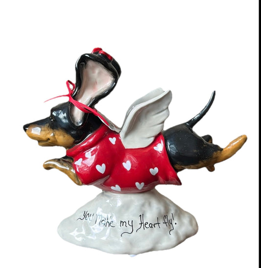 Blue Sky Clayworks Valentine’s  Dachshund YOU MAKE MY HEART FLY 10” Figurine NEW