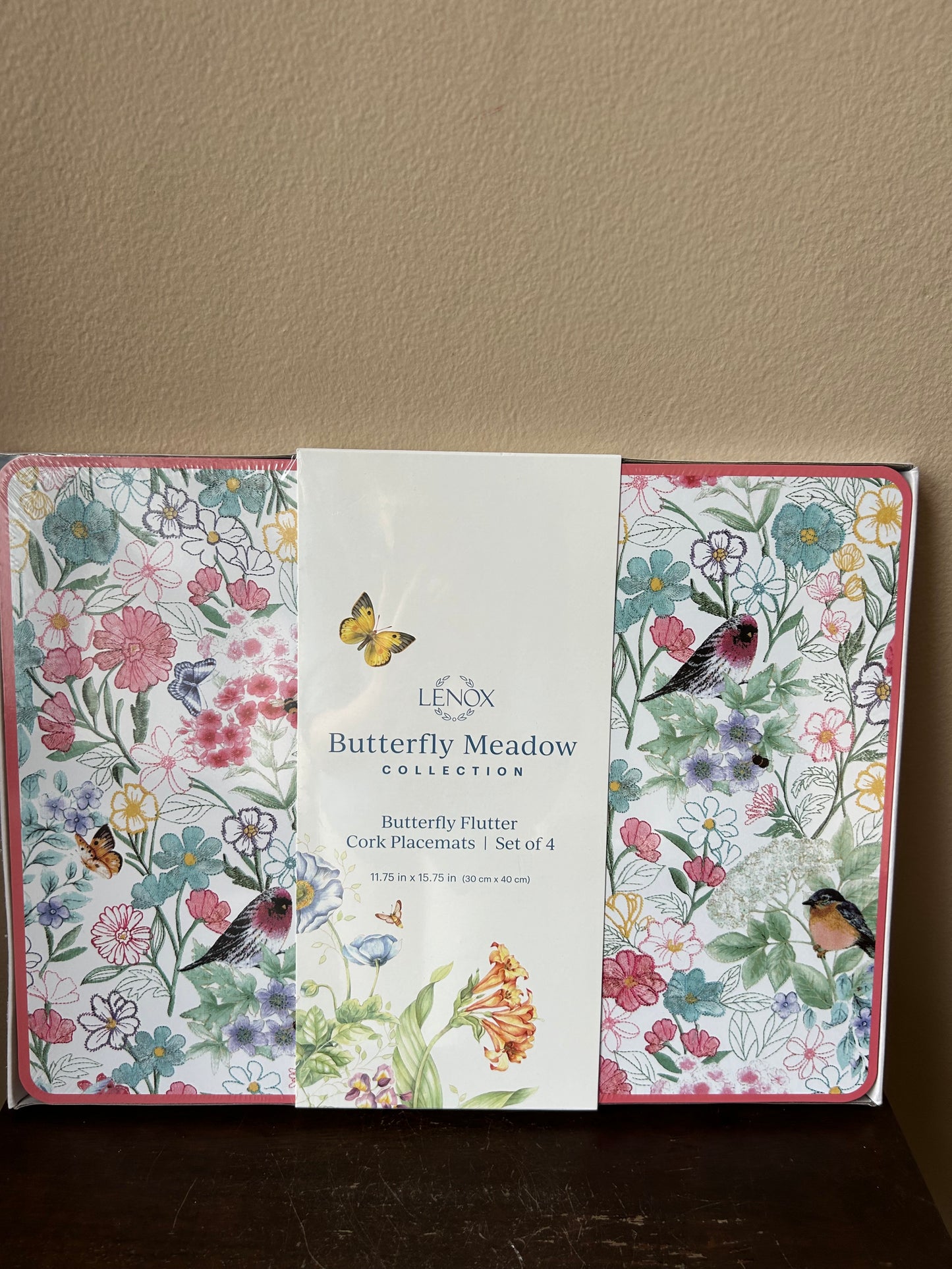 Lenox Cork Placemats Butterfly Flutter Floral Birds New